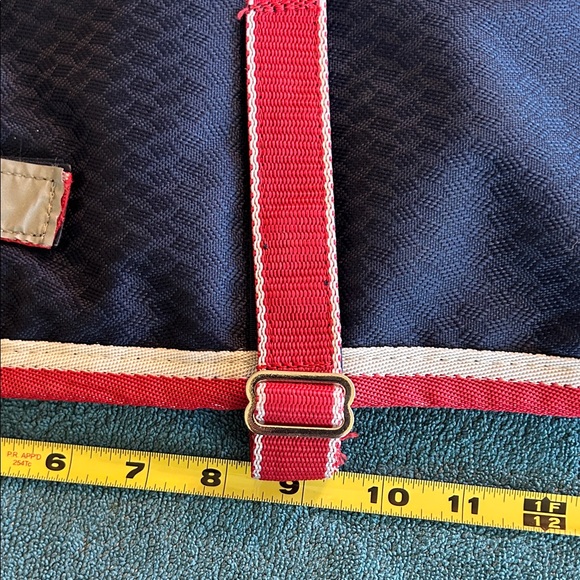 Like New WeatherBeeta Dog Coat Navy Blue Dog Coat with Red Trim 16” - Picture 4 of 9